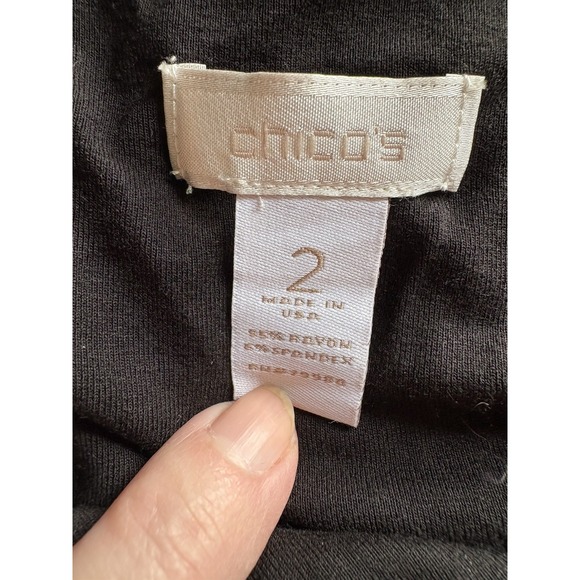 Chico's Black Sleeveless Dress Size 2‎ (L/12)  V-Neck Gathered Waist Knee Length - Picture 4 of 6